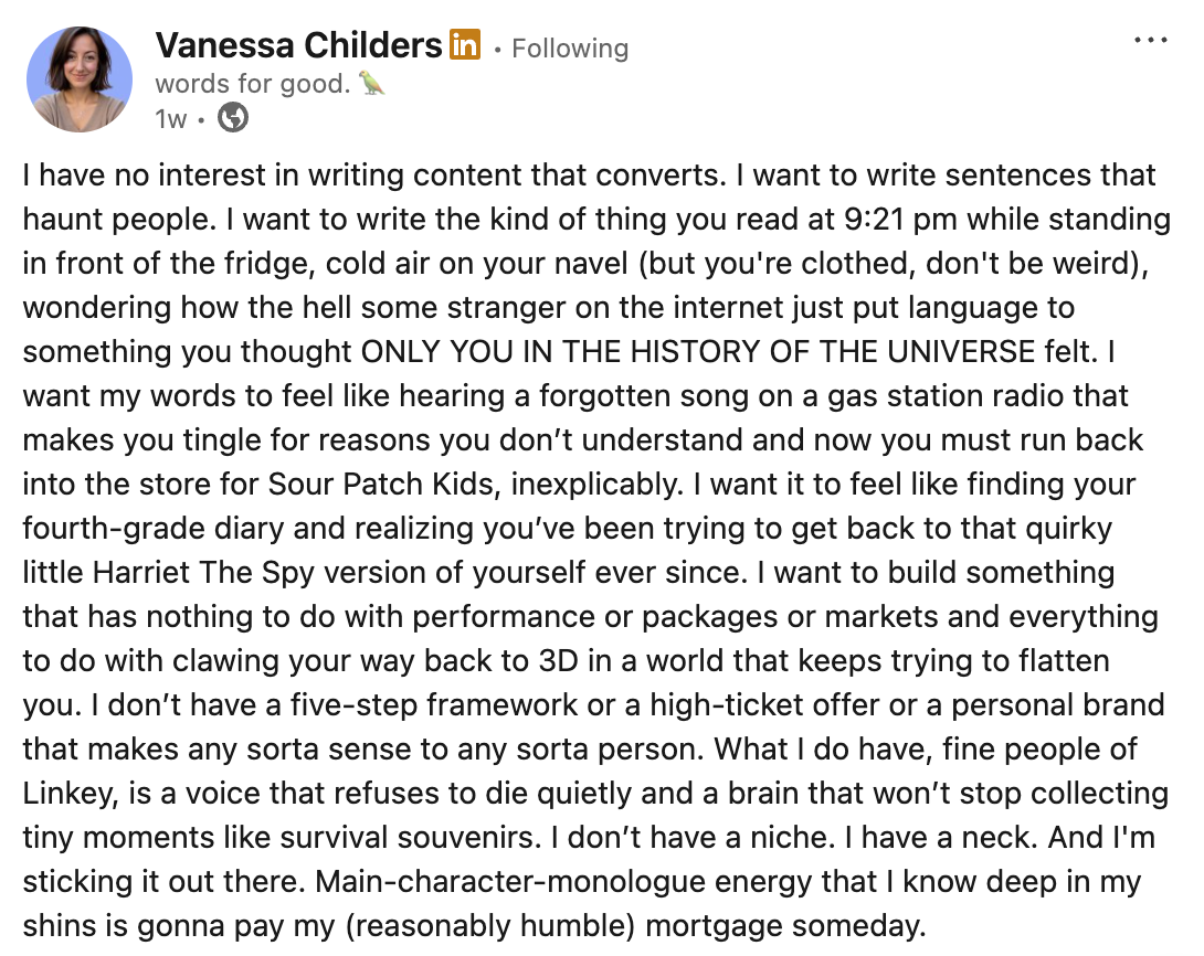 Thumbnail of I have no interest in writing content that converts. | Vanessa Childers