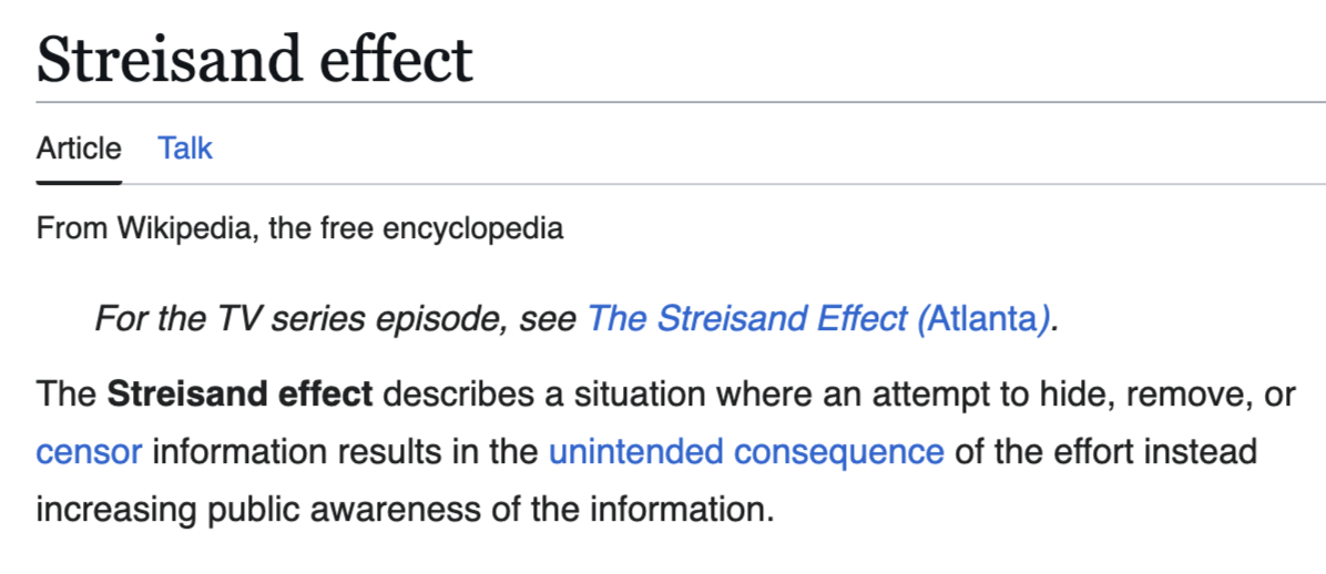 Thumbnail of Streisand effect - Wikipedia