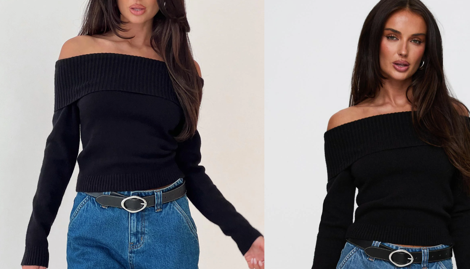 Thumbnail of One For Me Off The Shoulder Long Sleeve Sweater Black
