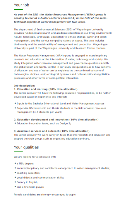 Thumbnail of Junior Lecturer Water Resources Management 0,8 FTE