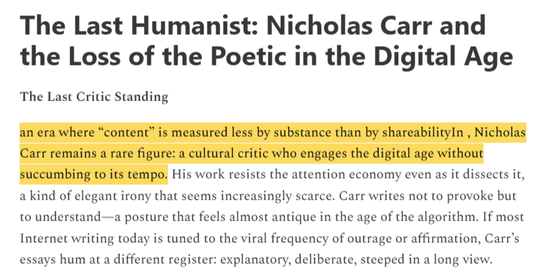 Thumbnail of The Last Humanist: Nicholas Carr on What the Digital Age Can't Replace