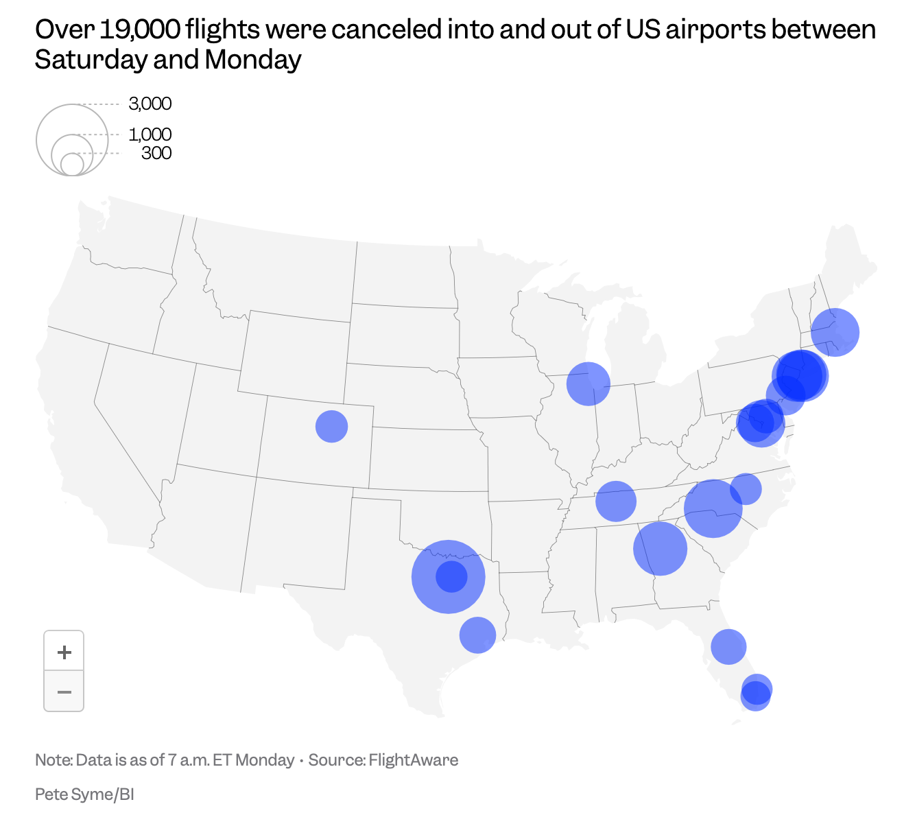 Thumbnail of Mapped: 19,000 US flights canceled due to the huge winter storm — marking the worst weekend for air travel since COVID