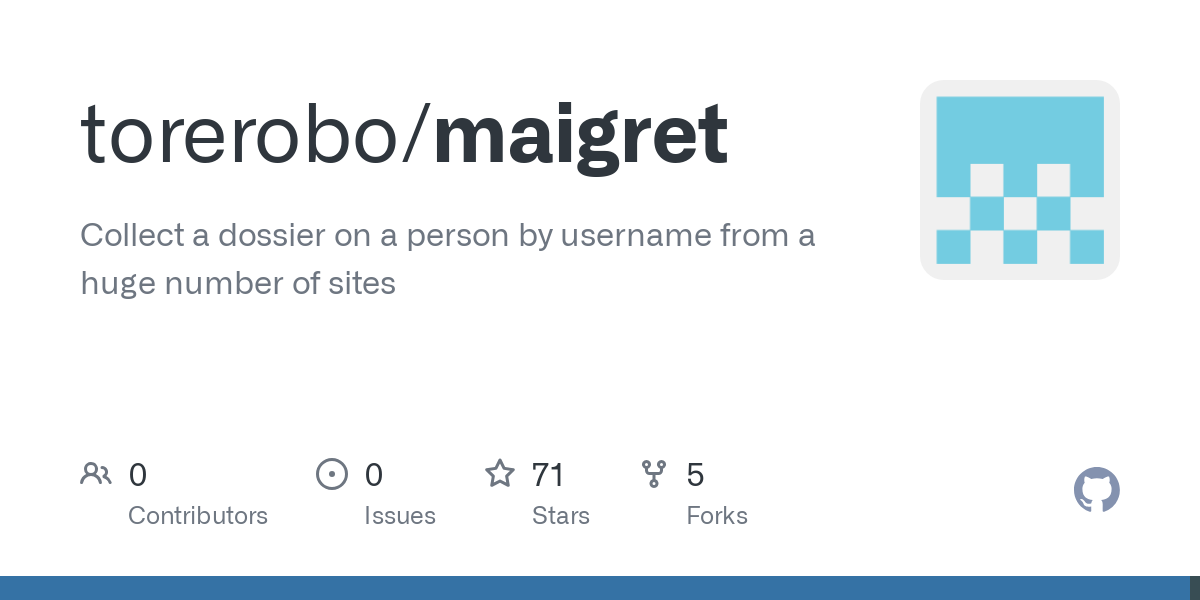 Thumbnail of GitHub - torerobo/maigret: Collect a dossier on a person by username from a huge number of sites