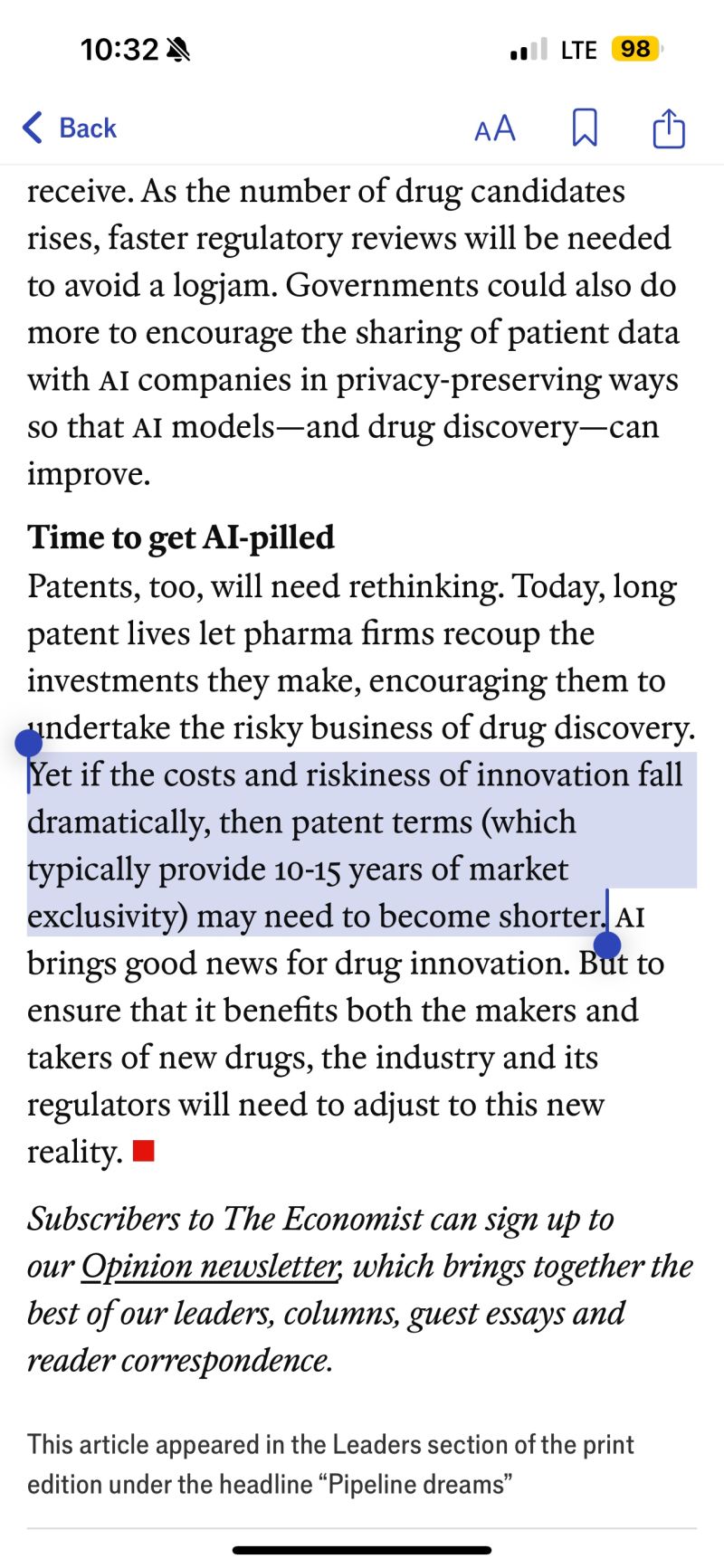Thumbnail of It’s not often I find The Economist writing something economically absurd, and yet, check this out. In an article about how AI will increase drug R&D success rates, they suggest...