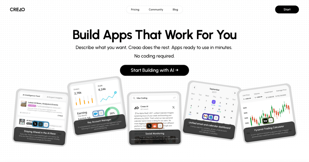 Thumbnail of Build AI‑Native Apps & Copilots: No Code, One‑Click Integrations | Creao AI