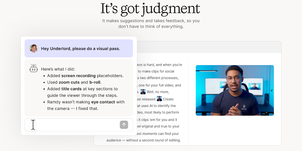 Thumbnail of Underlord by Descript - Descript’s editor agent for the age of vibe editing | Product Hunt