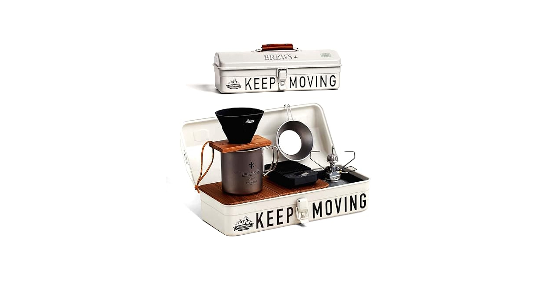 Thumbnail of CKEASCIN Portable Metal Retro Camping Coffee Tool Box, 14 inches, Doubles as Coffee Table, Wood Laminate Top, for Hand Drip Coffee and Camping