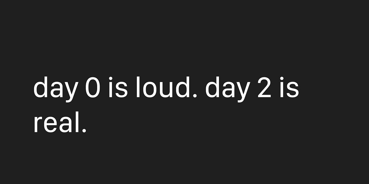 Thumbnail of day 0 is loud. day 2 is real.