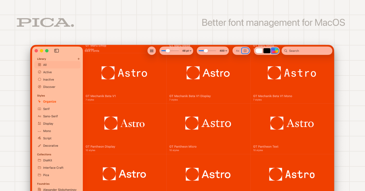 Thumbnail of Pica, a MacOS font management app