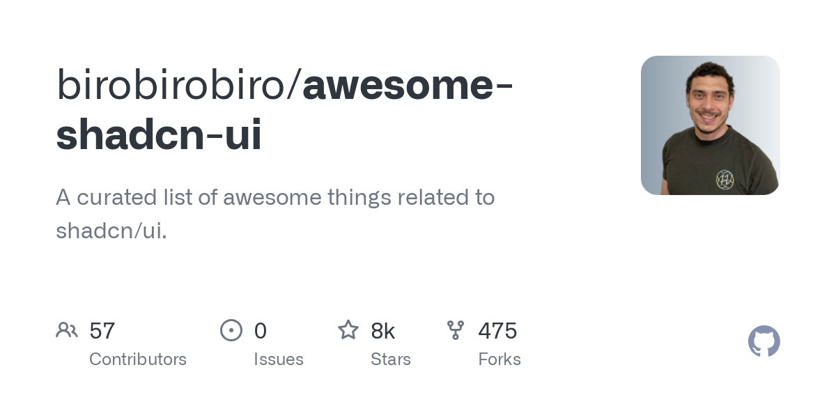 Thumbnail of GitHub - birobirobiro/awesome-shadcn-ui: A curated list of awesome things related to shadcn/ui.