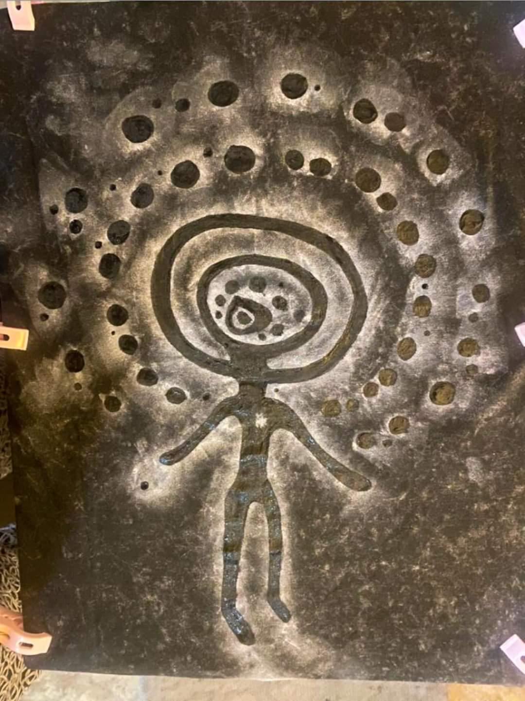 Thumbnail of The Sun-Headed Deity of Tamgaly, located in today's Kazakhstan, a 3,400-year-old Bronze Age petroglyph.