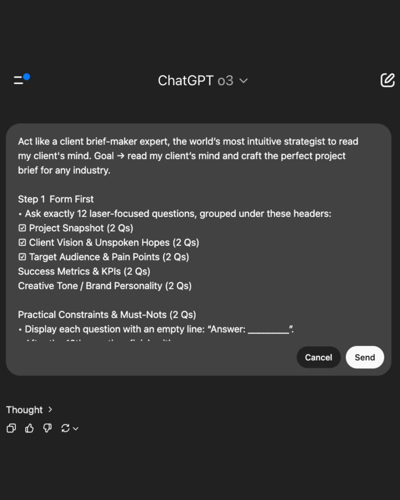 Thumbnail of How to make ChatGPT read your client's mind. Copy & paste this (click on… | Ruben Hassid | 217 comments