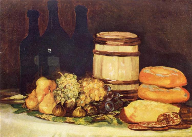 Thumbnail of Still life with fruit, bottles, breads, 1824 - 1826 - Francisco Goya - WikiArt.org