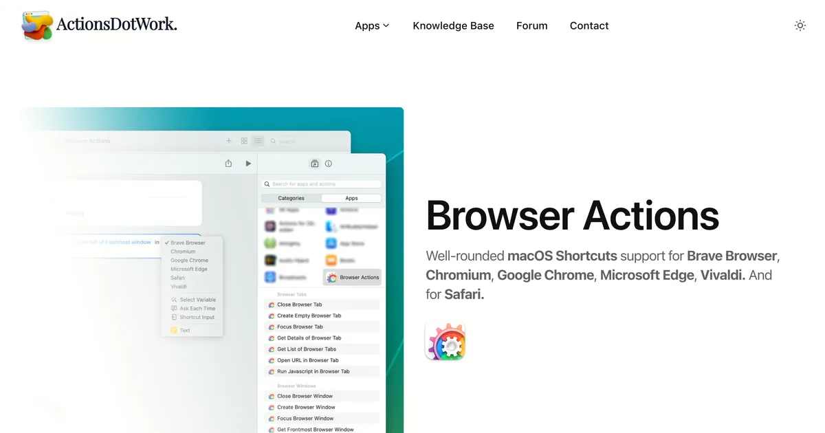 Thumbnail of Browser Actions: Your favourite browser, now with macOS Shortcuts support