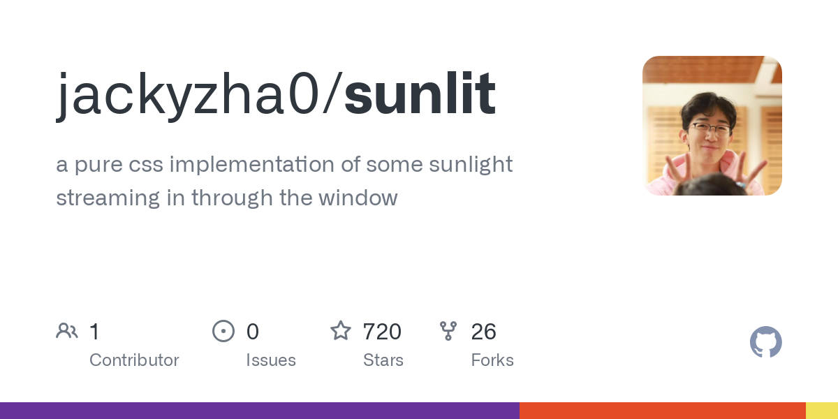 Thumbnail of GitHub - jackyzha0/sunlit: a pure css implementation of some sunlight streaming in through the window