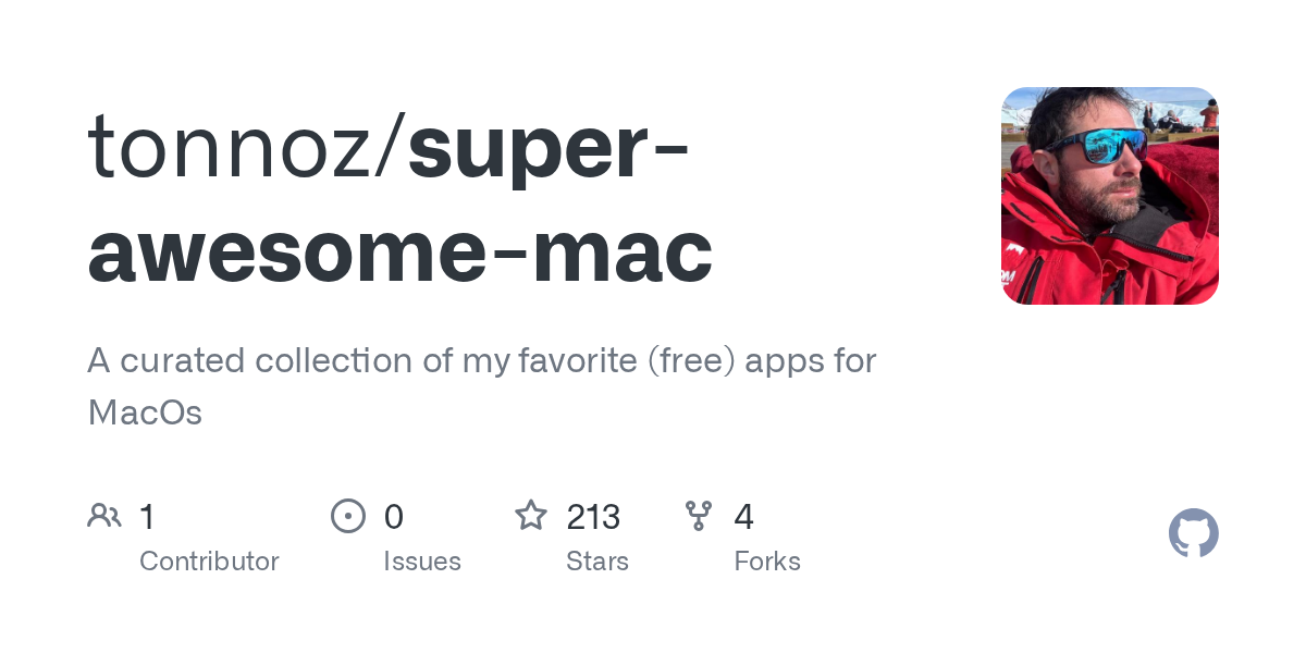 Thumbnail of GitHub - tonnoz/super-awesome-mac: A curated collection of my favorite (free) apps for MacOs