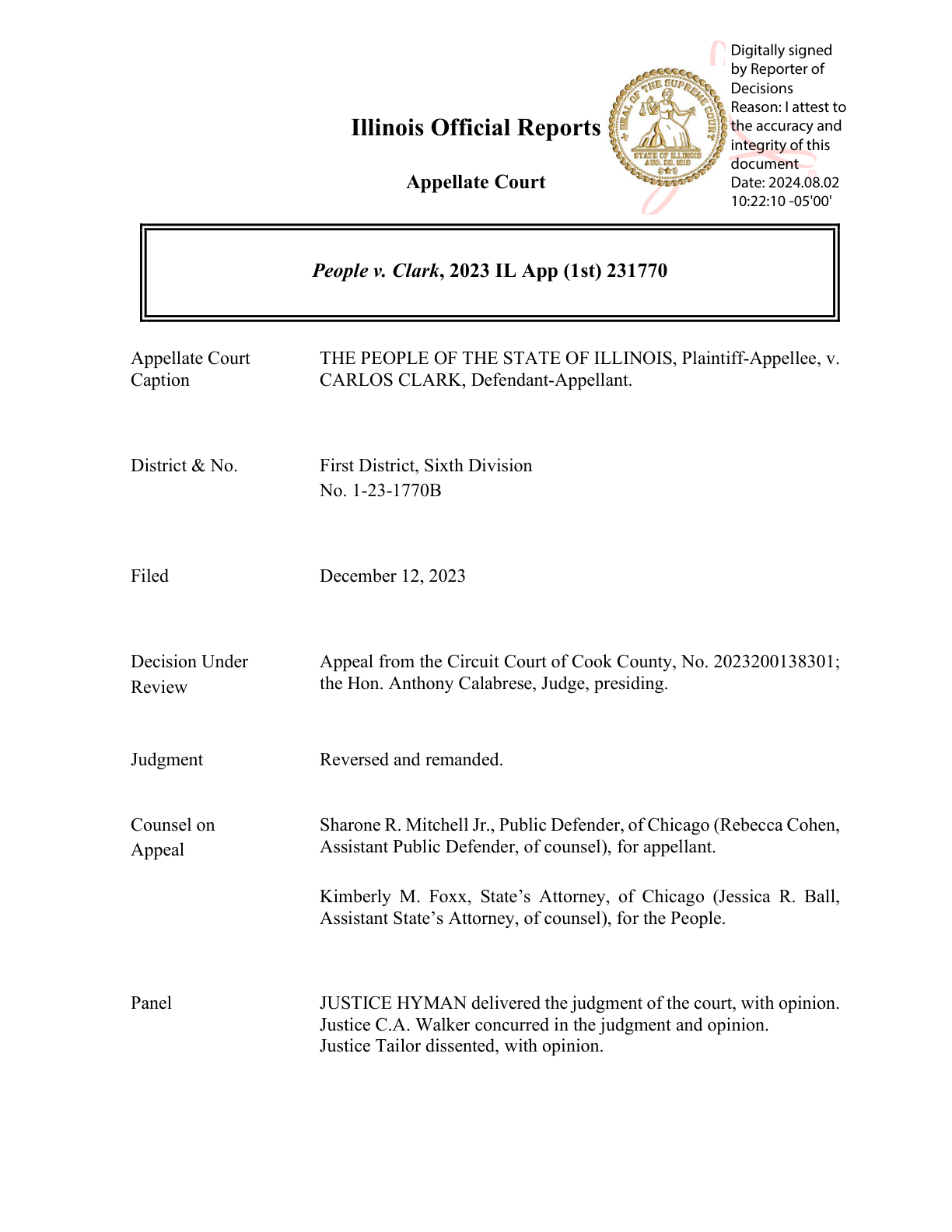 Thumbnail of People v. Clark, 2023 IL App (1st) 231770