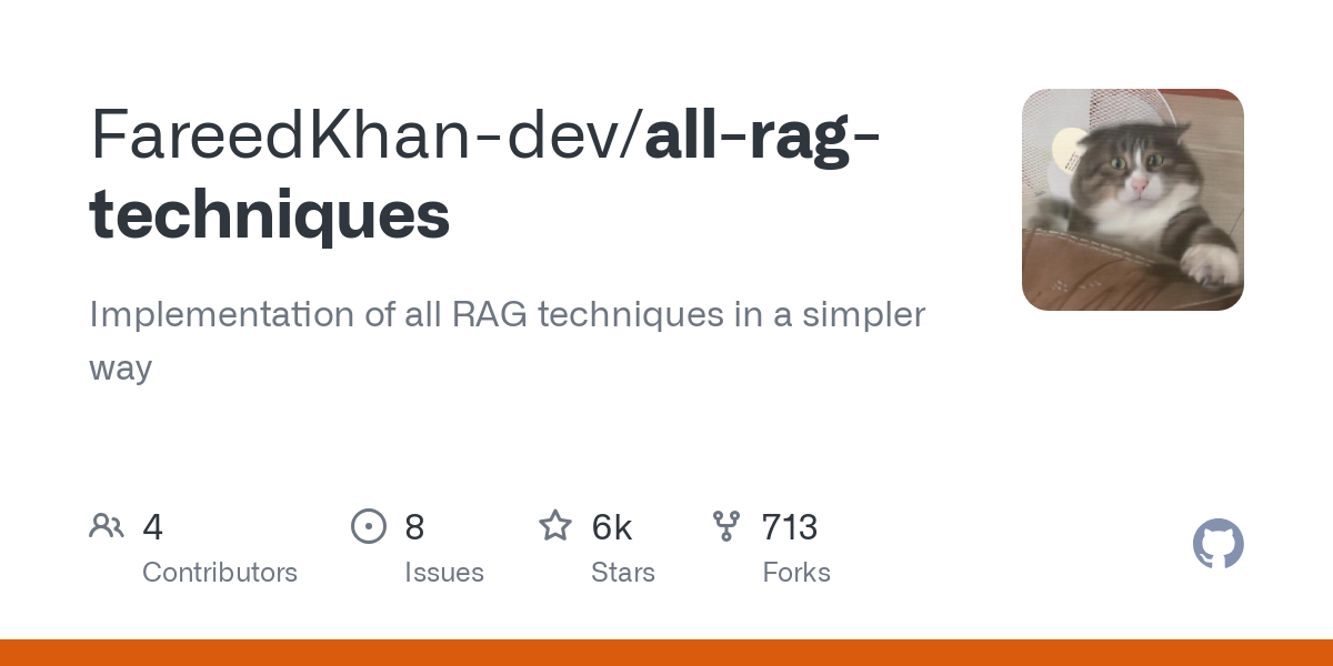 Thumbnail of GitHub - FareedKhan-dev/all-rag-techniques: Implementation of all RAG techniques in a simpler way