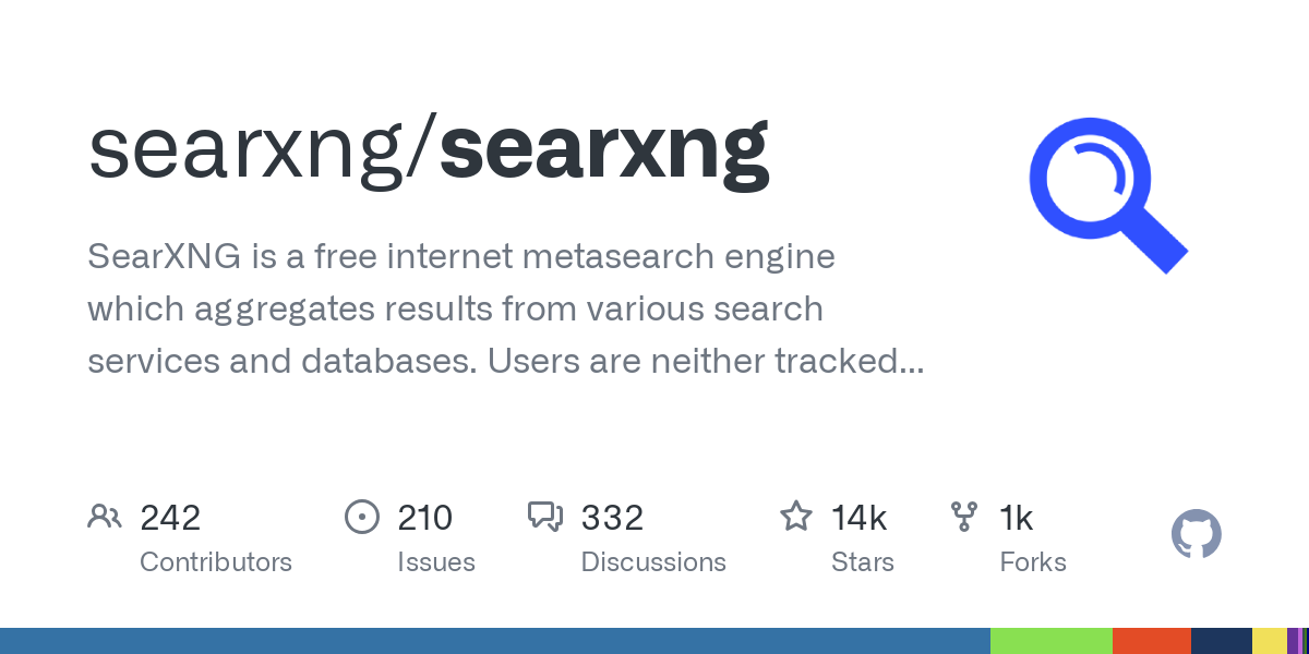 Thumbnail of GitHub - searxng/searxng: SearXNG is a free internet metasearch engine which aggregates results from various search services and databases. Users are neither tracked nor profiled.