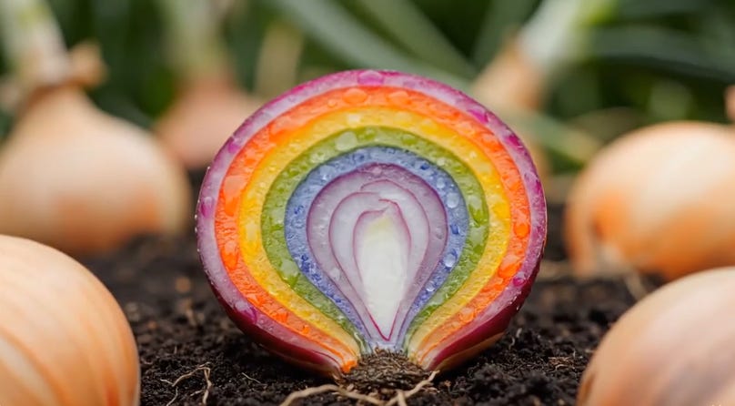 Thumbnail of Rainbow Onions and Turquoise Gardeners