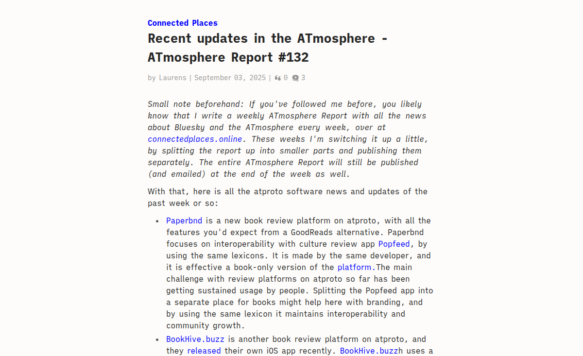 Thumbnail of Recent updates in the ATmosphere - ATmosphere Report #132 - Connected Places