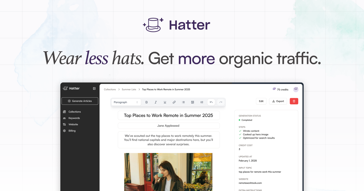 Thumbnail of Hatter AI | Wear fewer hats. Get more organic traffic.