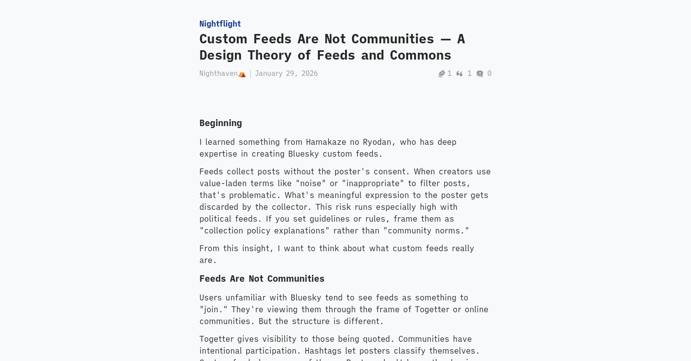Thumbnail of Custom Feeds Are Not Communities — A Design Theory of Feeds and Commons - Nightflight