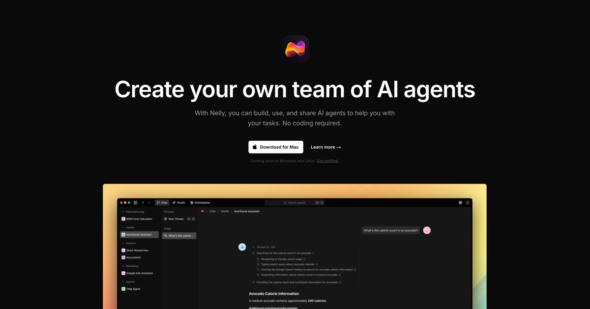 Thumbnail of Nelly · A complete AI agent platform