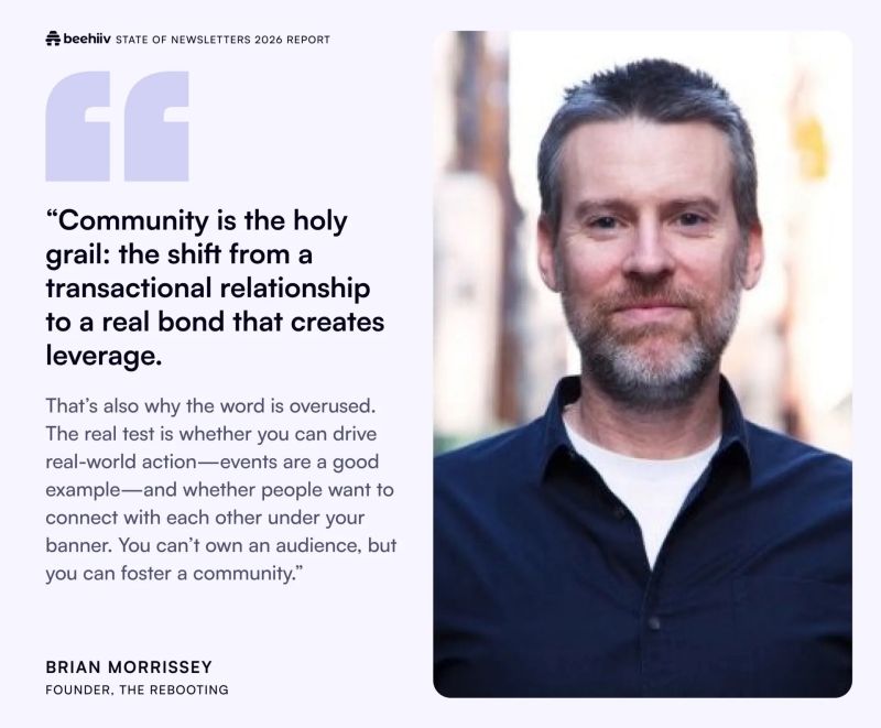 Thumbnail of My contribution to beehiiv’s state of newsletters report. The newsletters that achieve product-audience fit will become multimodal and do many of the same things regular media companies do. The… |...