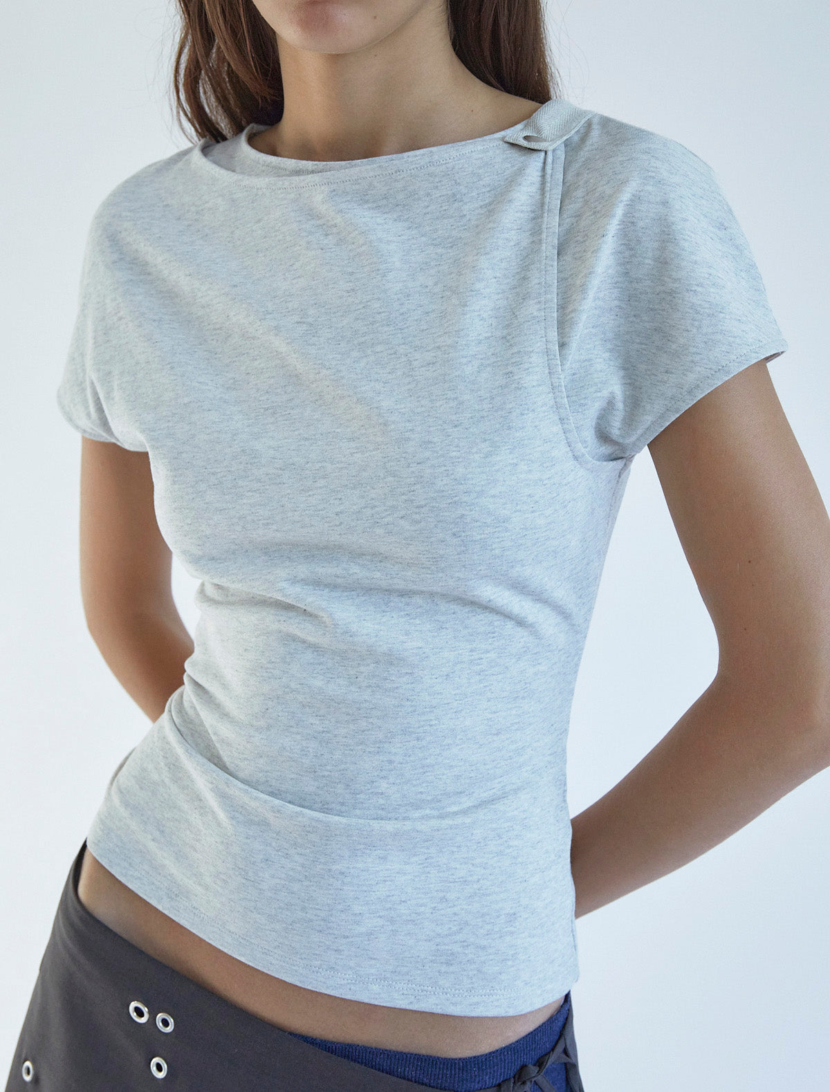 Thumbnail of TUKA-Short-sleeve top with a double-layered front, fastened at the shoulder with a snap