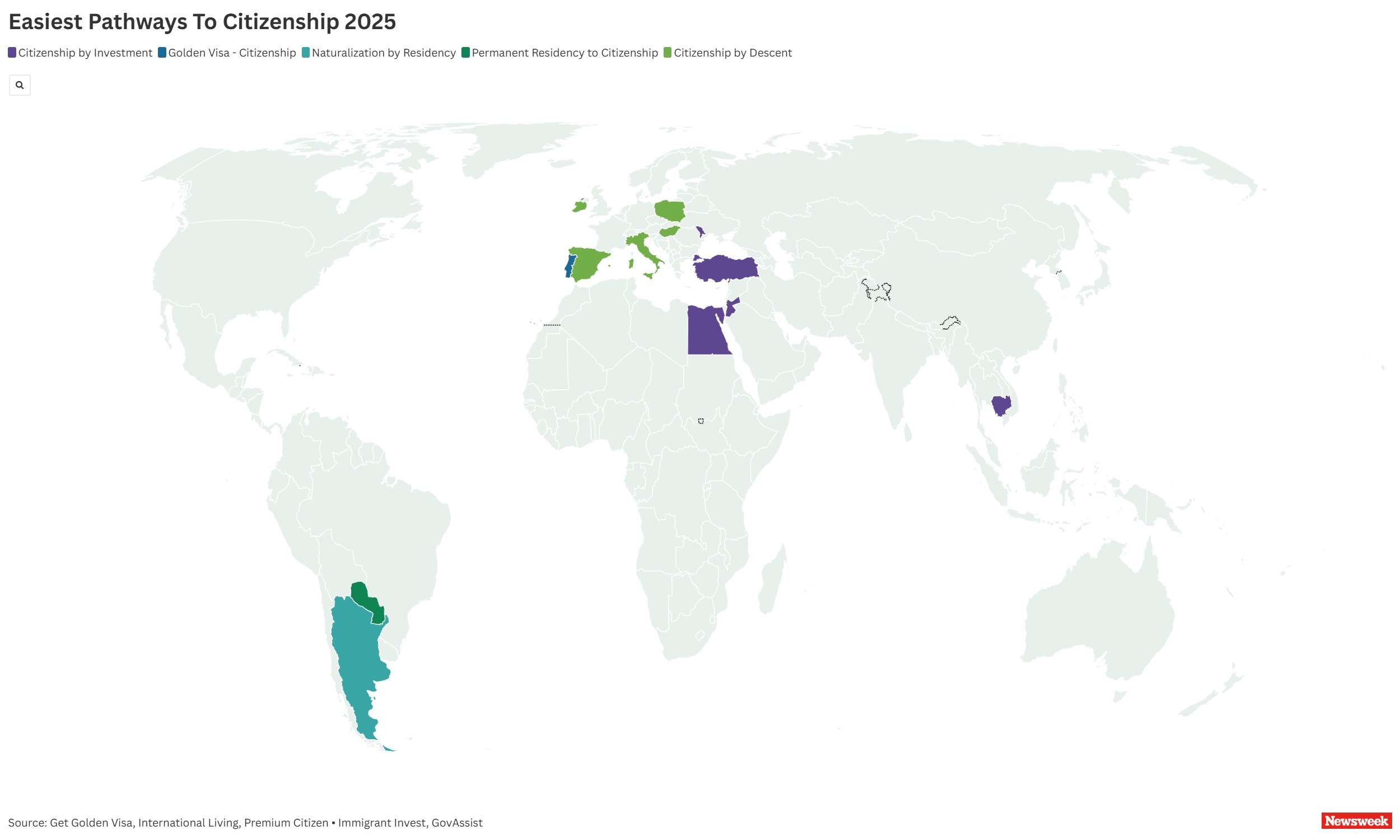 Thumbnail of Map Shows countries offering easy path to citizenship for Americans