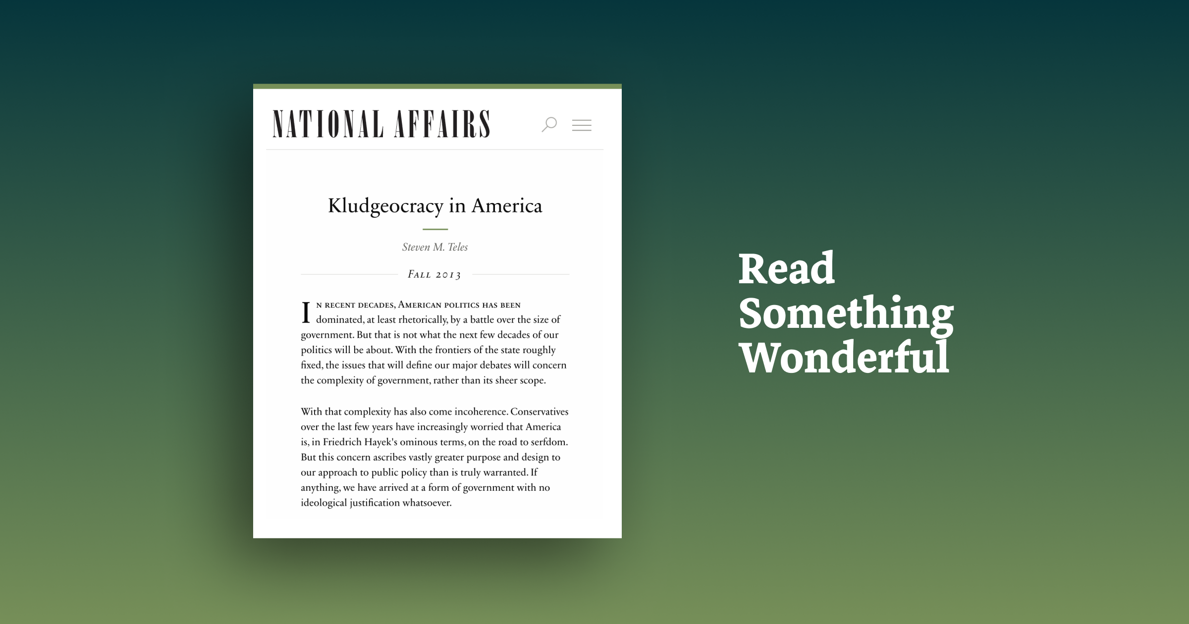 Thumbnail of Read Something Wonderful - Kludgeocracy