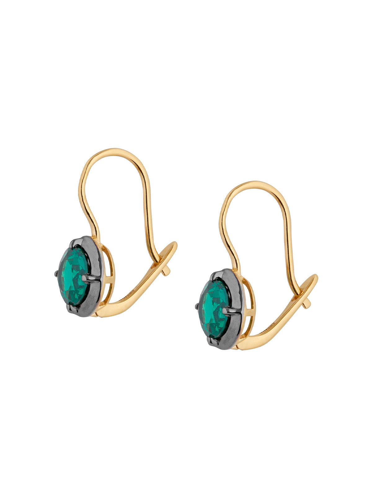 Thumbnail of LUCIEN NANO EMERALD LATCHBACK EARRINGS, GOLD