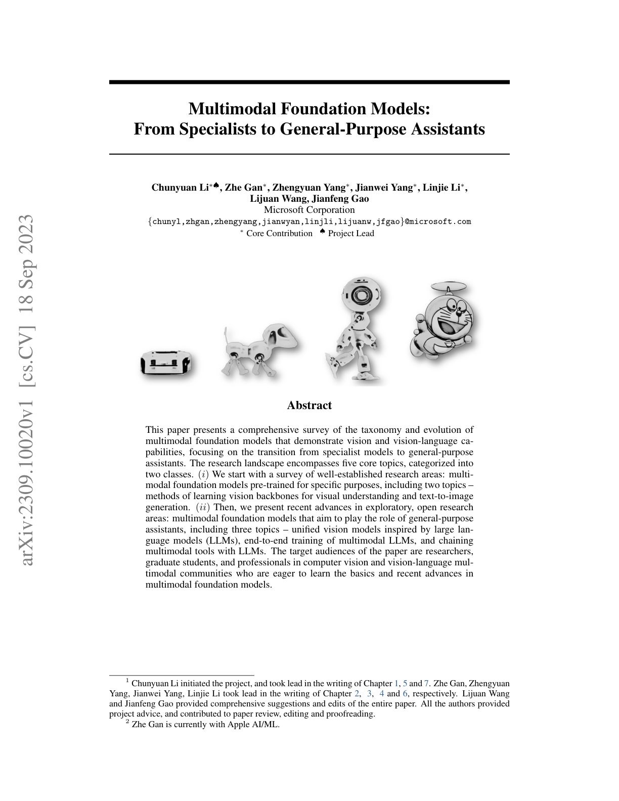 Thumbnail of Multimodal Foundation Models: From Specialists to General-Purpose Assistants