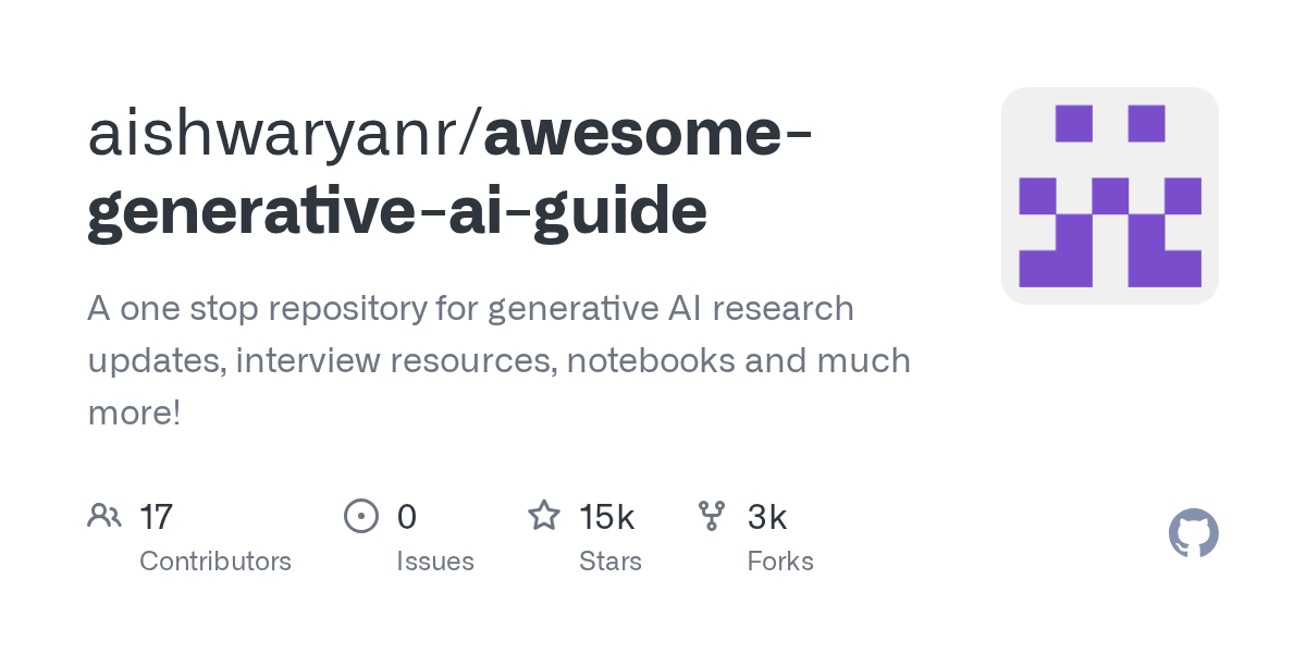 Thumbnail of GitHub - aishwaryanr/awesome-generative-ai-guide: A one stop repository for generative AI research updates, interview resources, notebooks and much more!