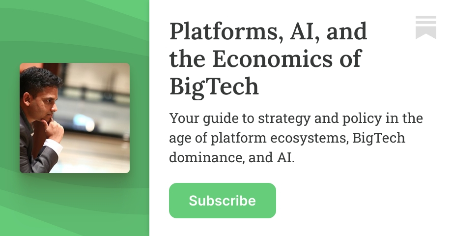 Thumbnail of Platforms, AI, and the Economics of BigTech | Sangeet Paul Choudary | Substack