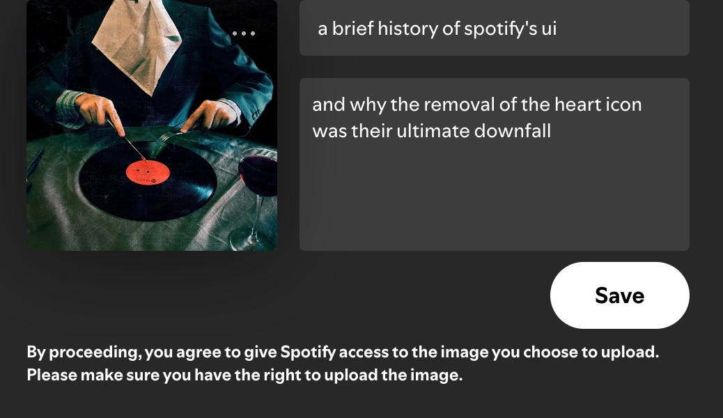 Thumbnail of a brief history of spotify's ui and why the removal of the heart icon was their ultimate downfall