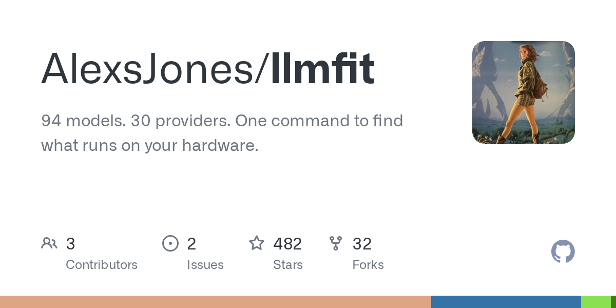 Thumbnail of GitHub - AlexsJones/llmfit: 94 models. 30 providers. One command to find what runs on your hardware.