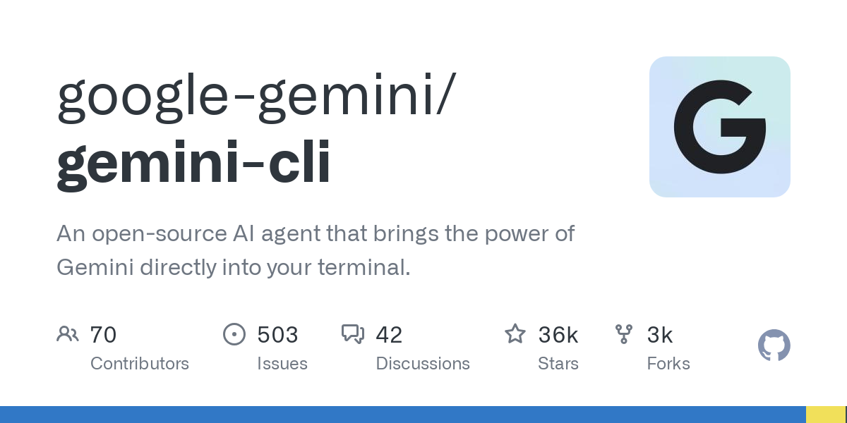 Thumbnail of GitHub - google-gemini/gemini-cli: An open-source AI agent that brings the power of Gemini directly into your terminal.