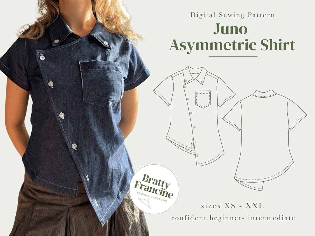 Thumbnail of Juno Asymmetric Shirt Digital Pdf Sewing Pattern // UK Size 6-20 // XS-XXL // Instant Download in 3 Printable Sizes - Etsy