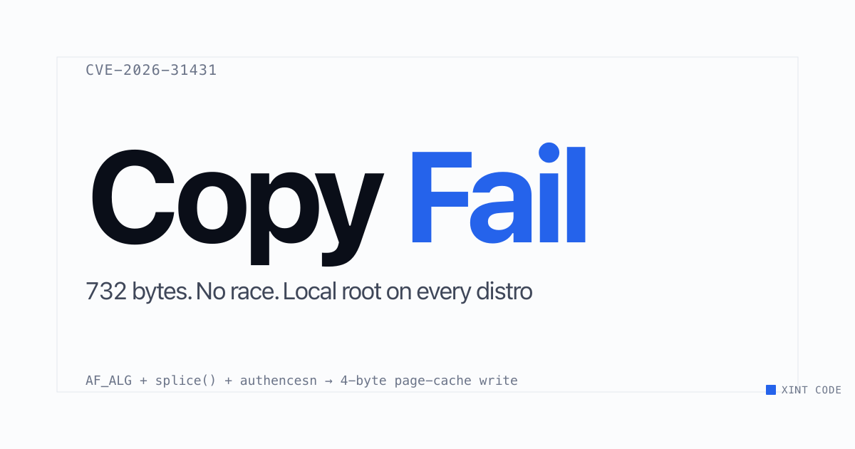Thumbnail of Copy Fail — 732 Bytes to Root