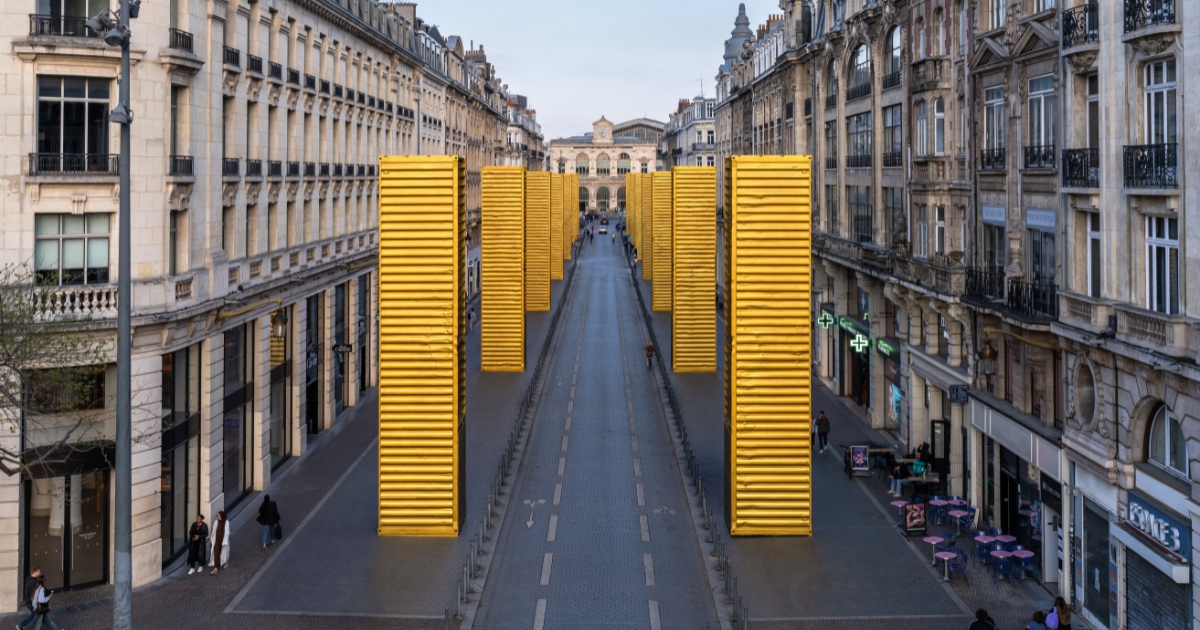 Thumbnail of Artist Transforms Humble Shipping Containers Into Monumental Gold Columns