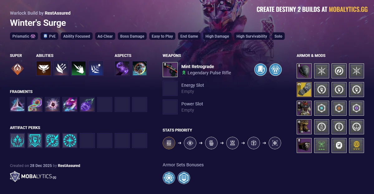 Thumbnail of Winter's Surge - Destiny 2 Warlock Build for PvE - Mobalytics