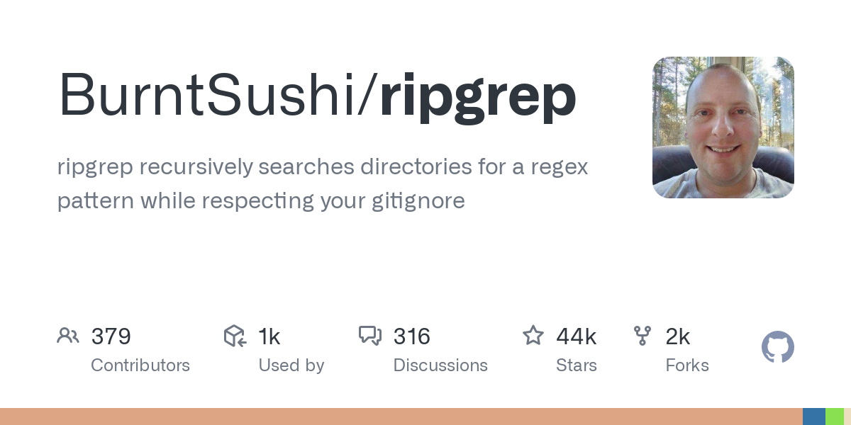 Thumbnail of GitHub - BurntSushi/ripgrep: ripgrep recursively searches directories for a regex pattern while respecting your gitignore