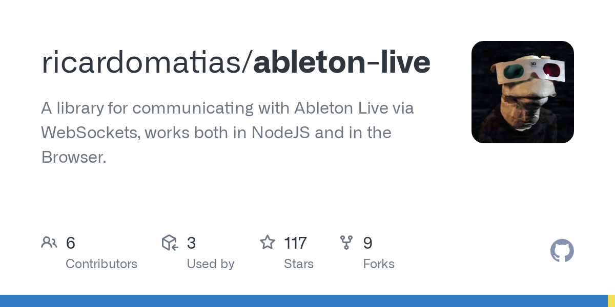 Thumbnail of GitHub - ricardomatias/ableton-live: A library for communicating with Ableton Live via WebSockets, works both in NodeJS and in the Browser.