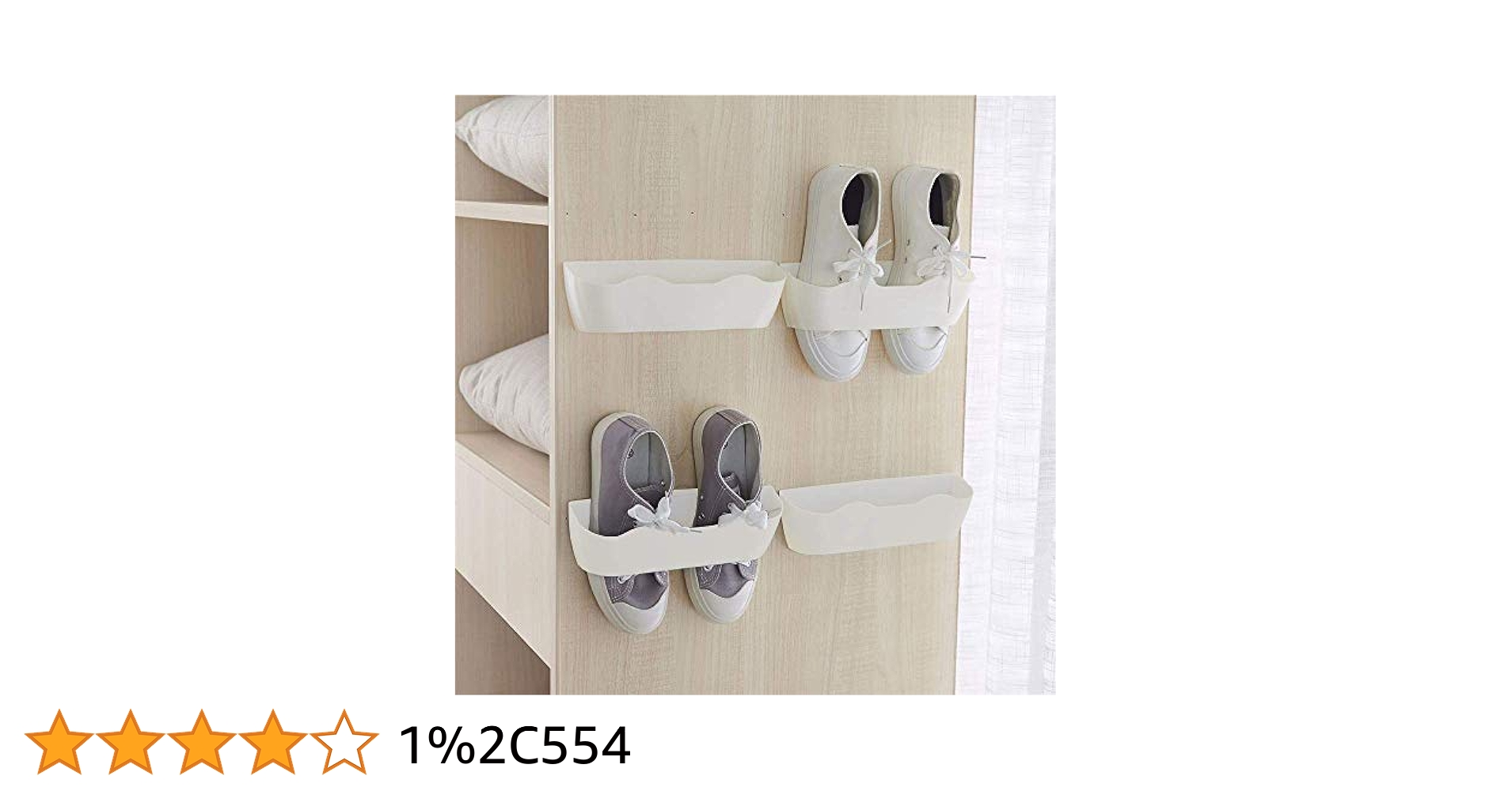 Thumbnail of Yocice Wall Mounted Shoes Rack 4pcs with Sticky Hanging Strips, Plastic Shoes Holder Storage Organizer,Door Shoe Hangers (White- SM02(4PCS))