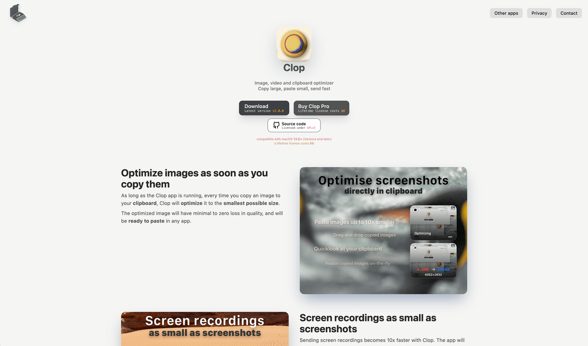 Thumbnail of Clop - Image, video, PDF and clipboard optimiser