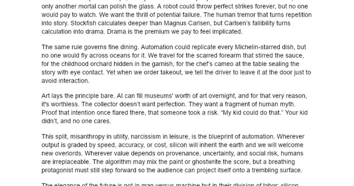 Thumbnail of Why We Want Robots at Work but Humans in Art