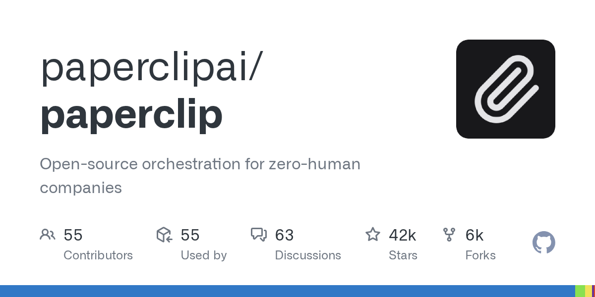 Thumbnail of GitHub - paperclipai/paperclip: Open-source orchestration for zero-human companies
