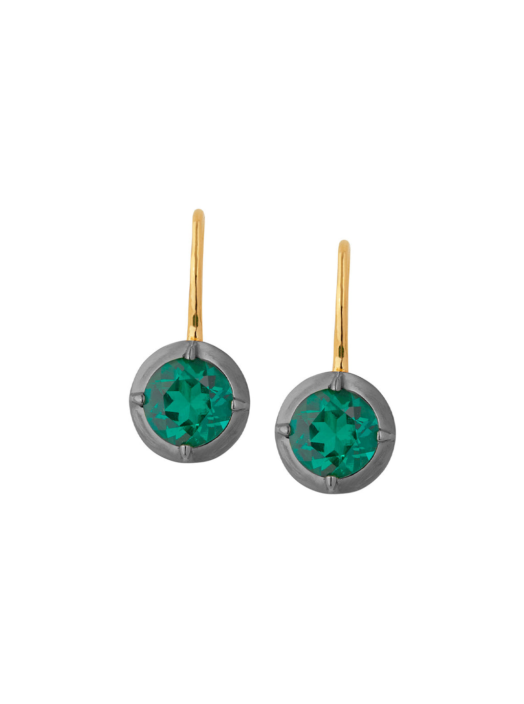 Thumbnail of LUCIEN NANO EMERALD LATCHBACK EARRINGS, GOLD
